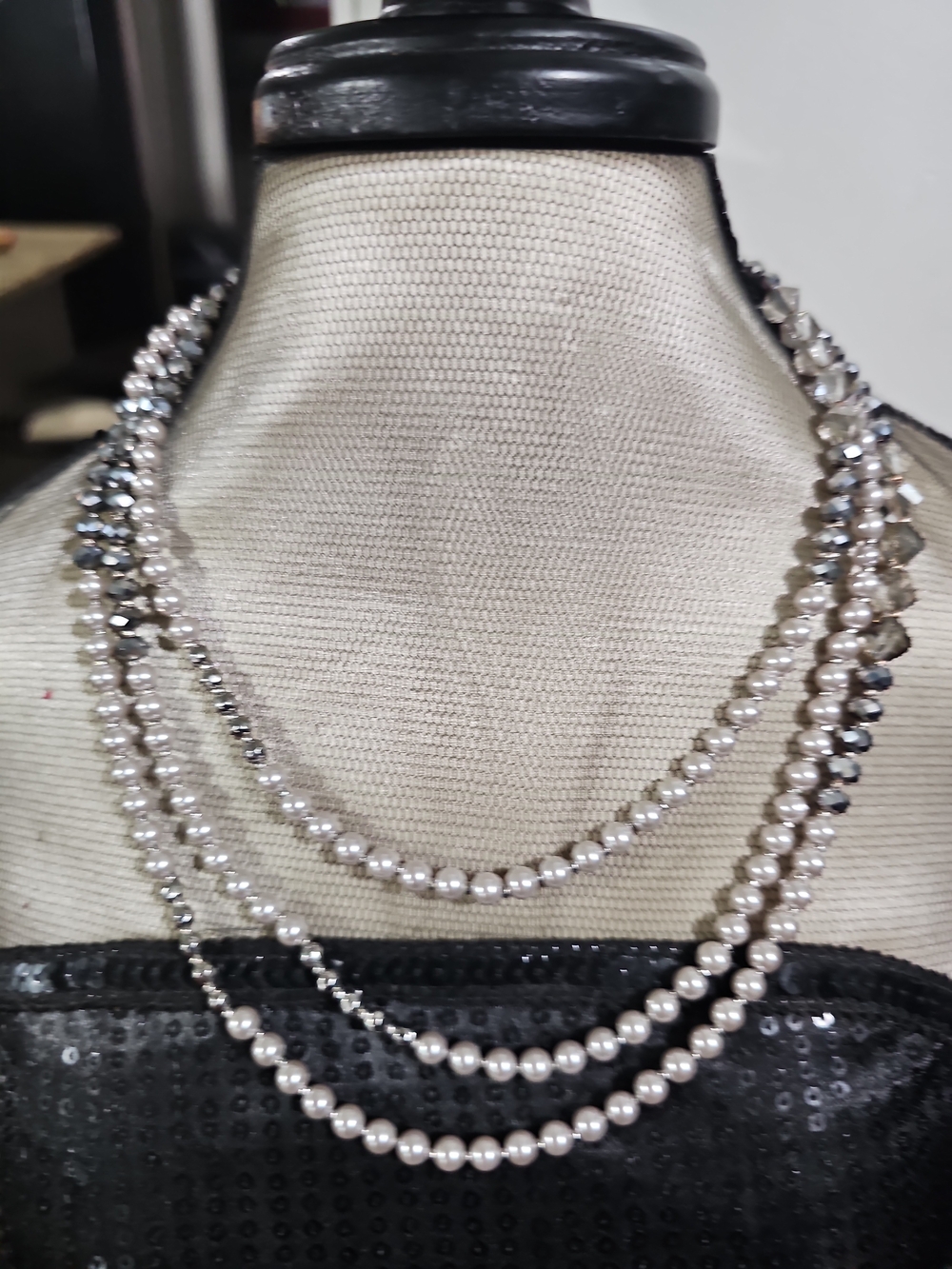 Classic Multi-Strand Pearl and Crystal Necklace - Ivory